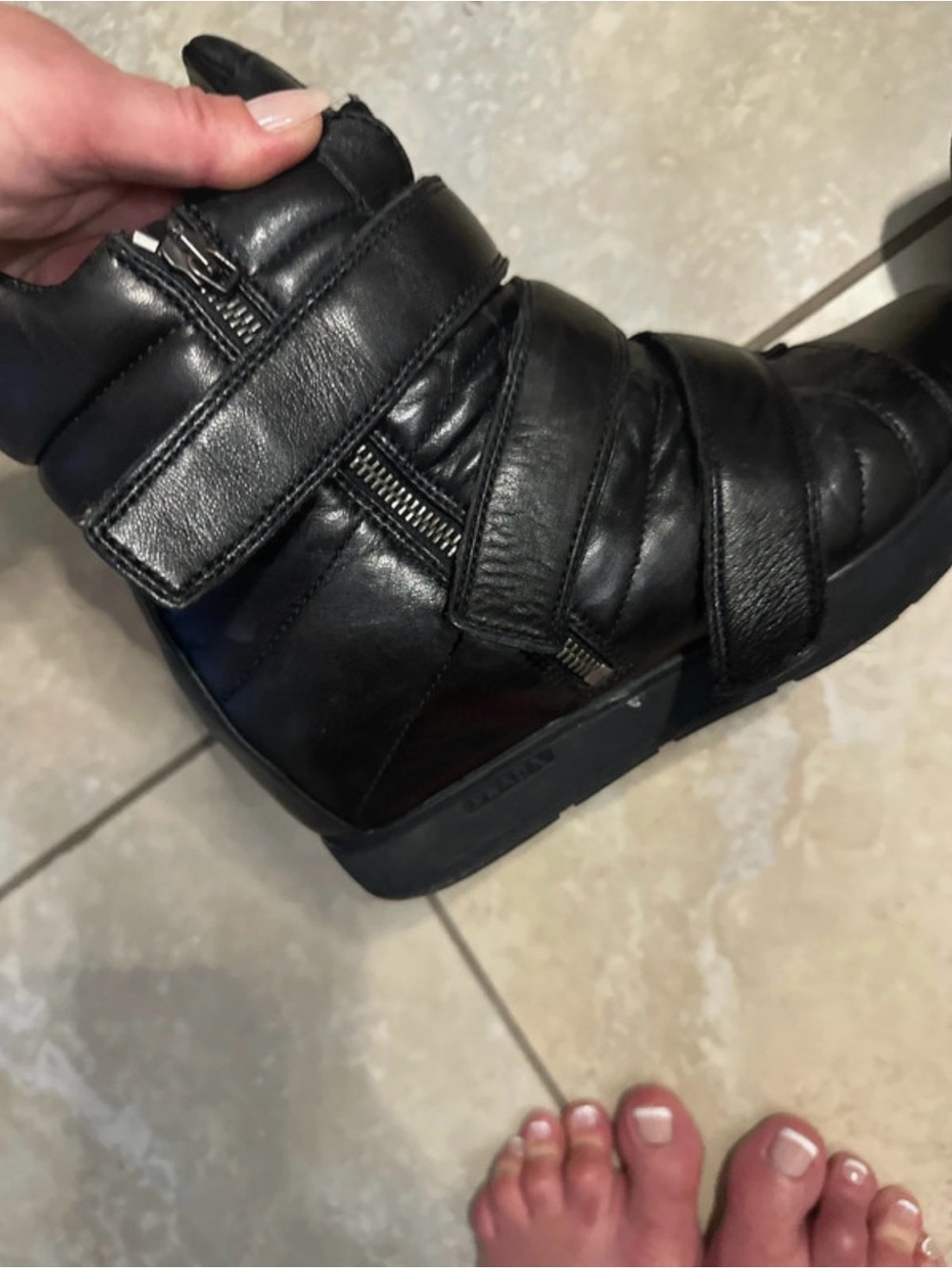 Prada Sport Black Leather Triple Strap High Top Wedge Sneakers 39 - Picture 4 of 13